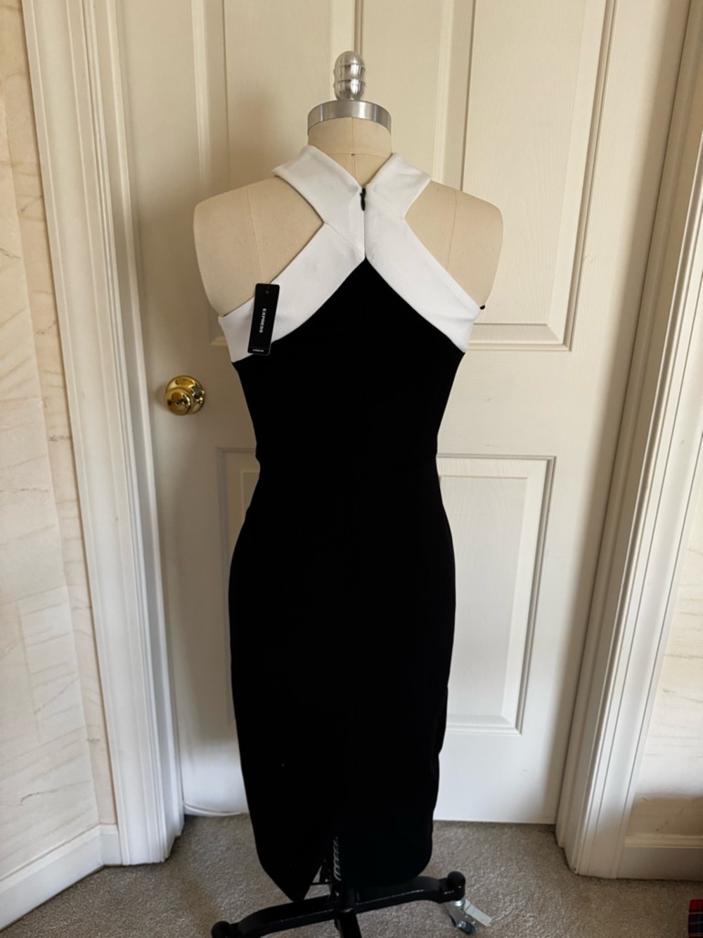 Express Black and White Halter Midi Dress - Picture 2 of 6